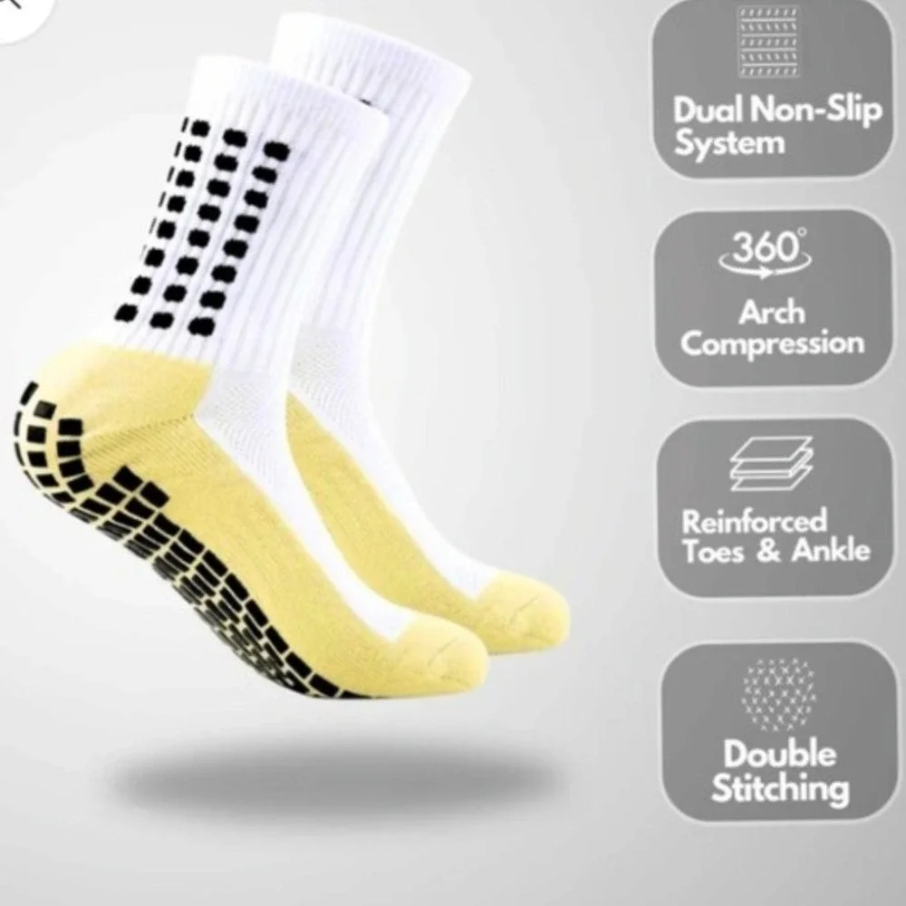 Spreezing Grip Socks Panenka Pro White Yellow Mens 6-11 Non-Slip NWT 4 pairs